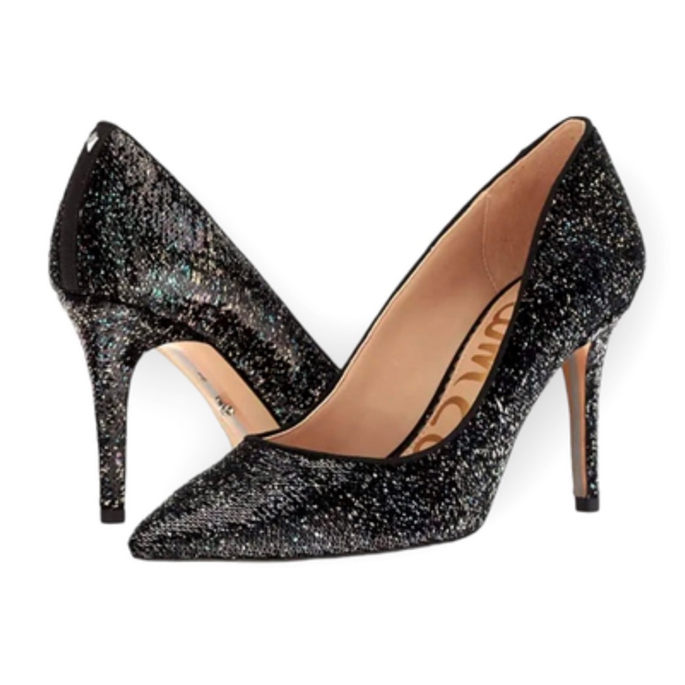 Sam Edelman Black Margie Pump 7.5 Iridescent glitte Party Formal Holiday heels